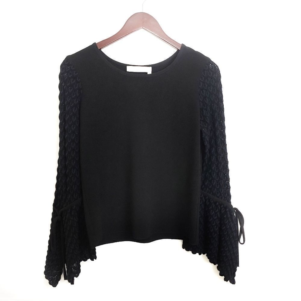 SEE BY CHLOÉ Crepe Crochet Knit Top Black XS Career - Picture 3 of 8